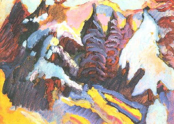Wassily Kandinsky, Verschneite Bäume in Kochel, 1909